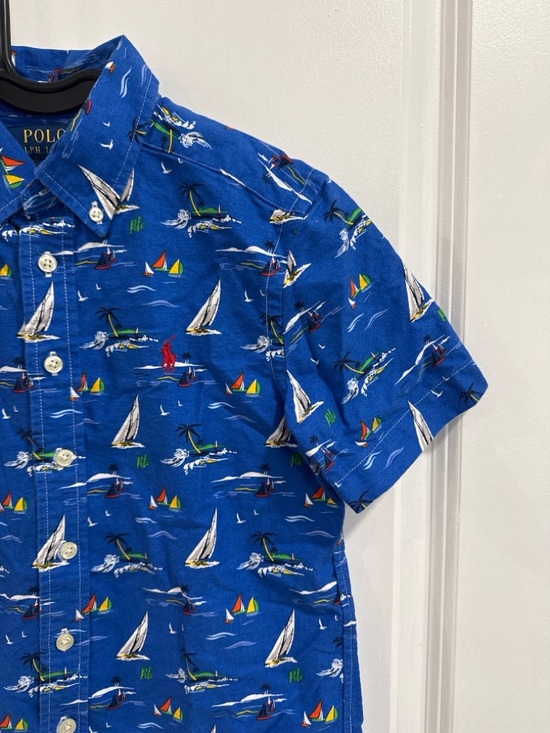 Polo Ralph Lauren Boys 8 Blue Sailboat Print Button Down Shirt Short Sleeve - Picture 2 of 6